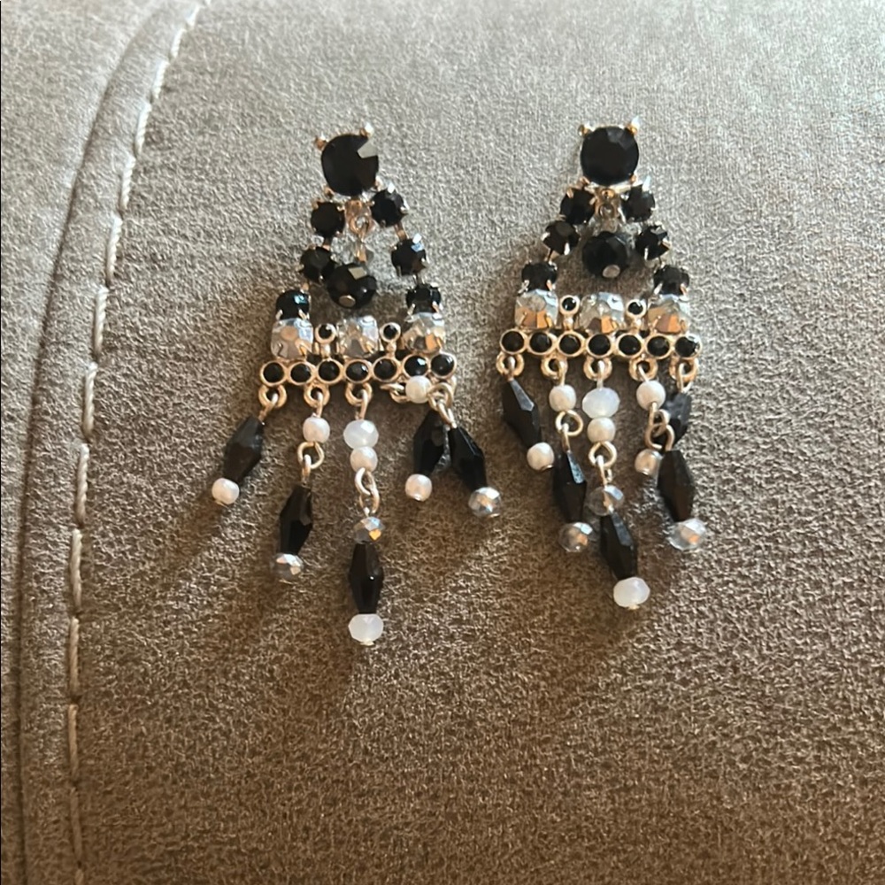 White House Black Market Black and Silver Chandelier Earrings
